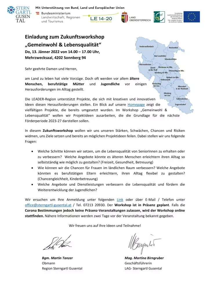 Einladung Zukunftsworkshop "Gemeinwohl & Lebensqualität"
