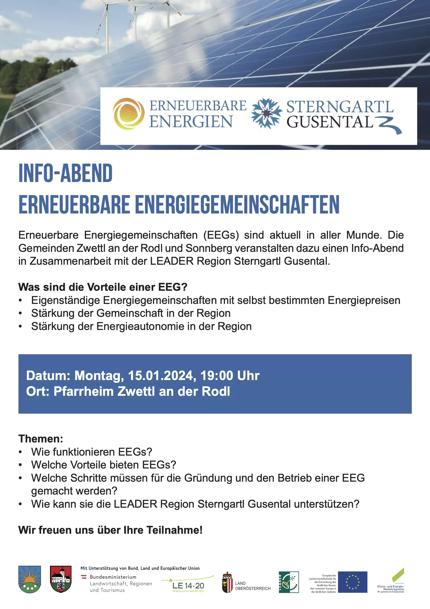 Einladung Informationsveranstaltung „Erneuerbare Energien (EEG)“ in Zwettl