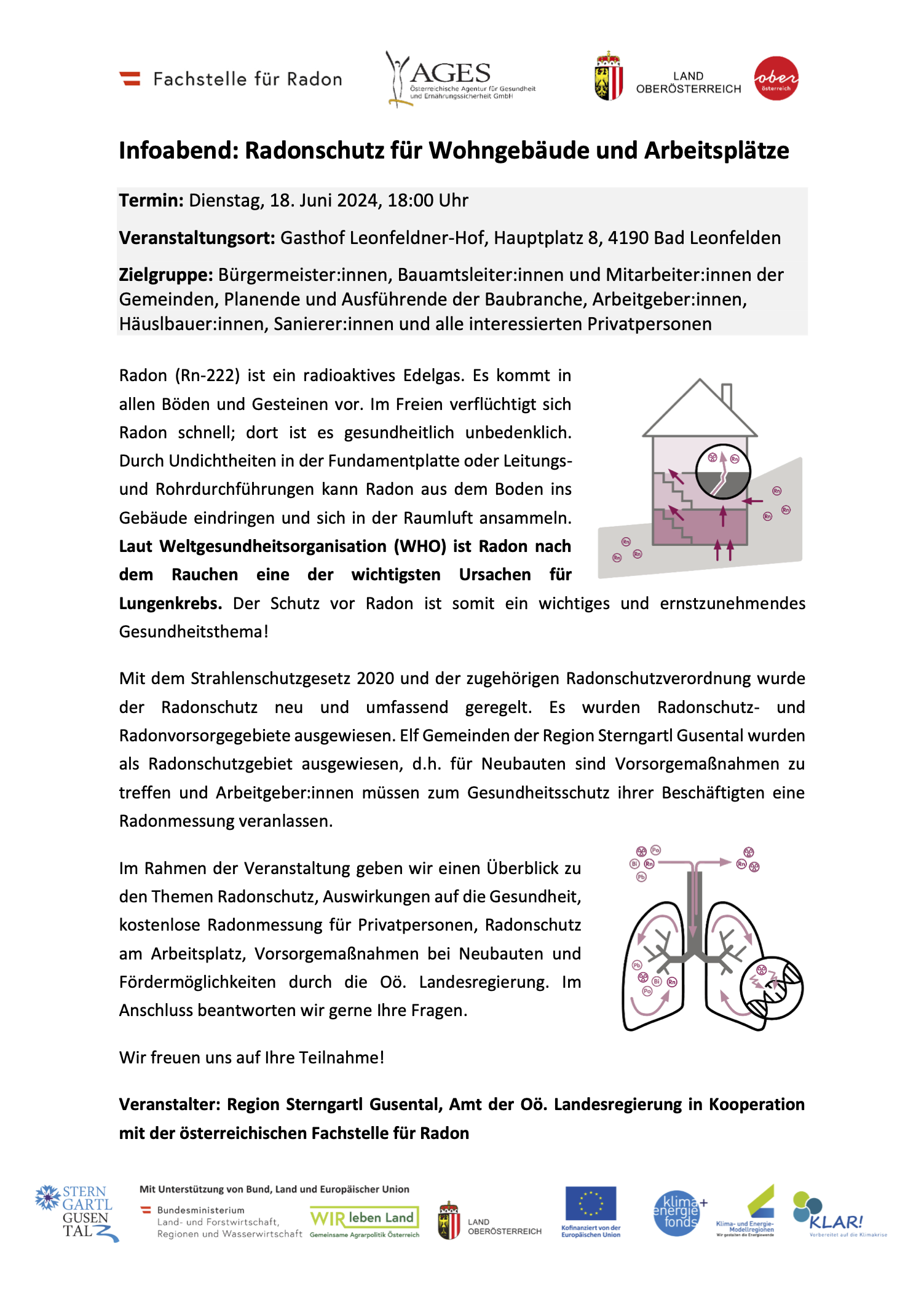 Einladung Infoabend Radonschutz für Wohngebäude und Arbeitsplätze