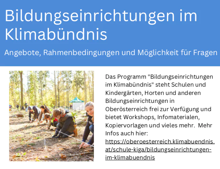 Einladung Vortrag Bildungseinrichtungen im Klimabündnis