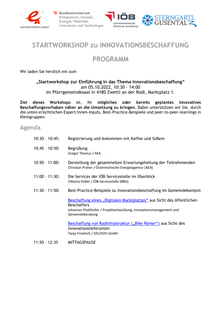 Programm Startworkshop zu Innovationsbeschaffung