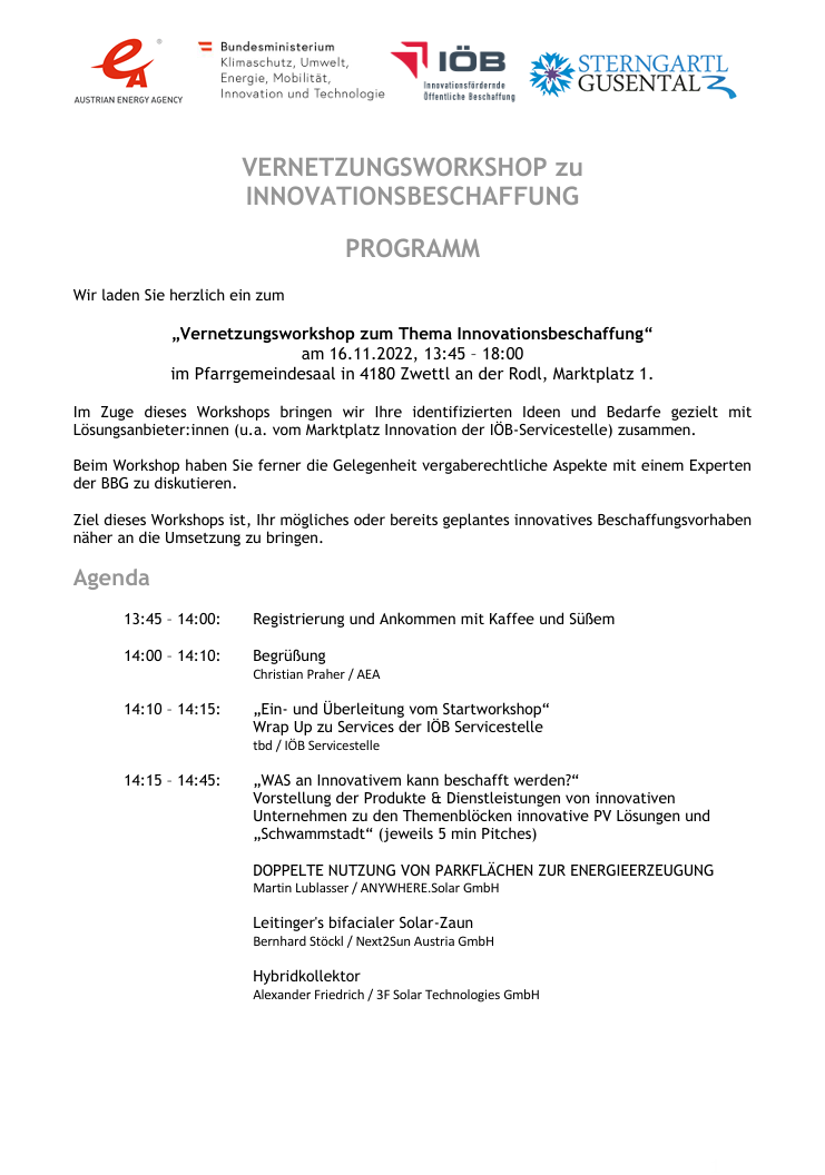 Einladung Vernetzungsworkshop zu Innovationsbeschaffung